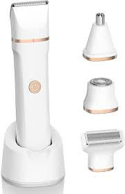 4-In-1 Electric Bikini Trimmer for Women, Gentle IPX7 Waterproof Body Shaver with Replaceable Heads, Facial Hair Remover for Face, Underarm, Body & Bikini Line, Travel Gift for Her