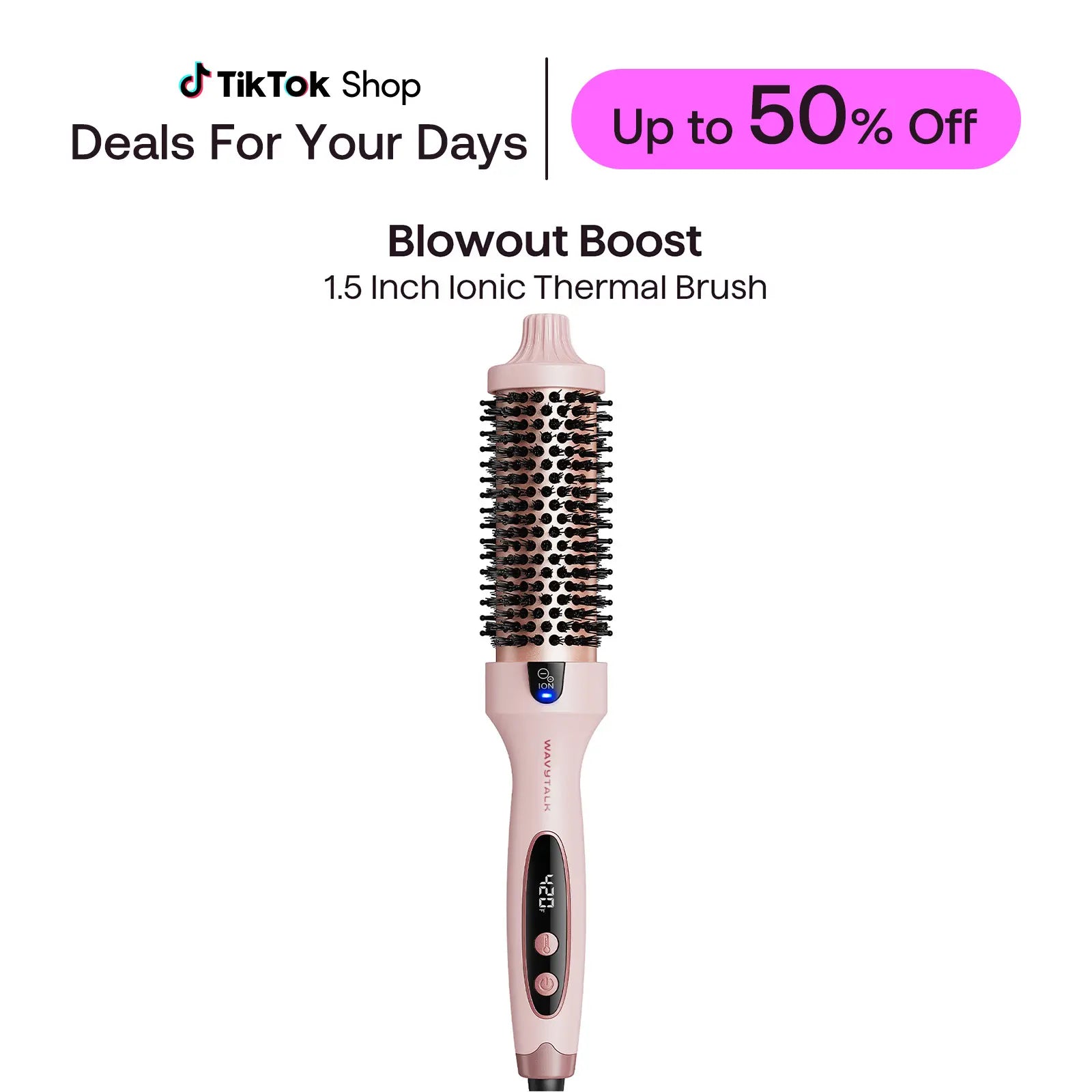 Wavytalk Blowout Boost Ionic Thermal Brush 1 1/2 Inch with LED Display, 300℉-420℉ for Different Hair Types, 120-240V Universal Voltage
