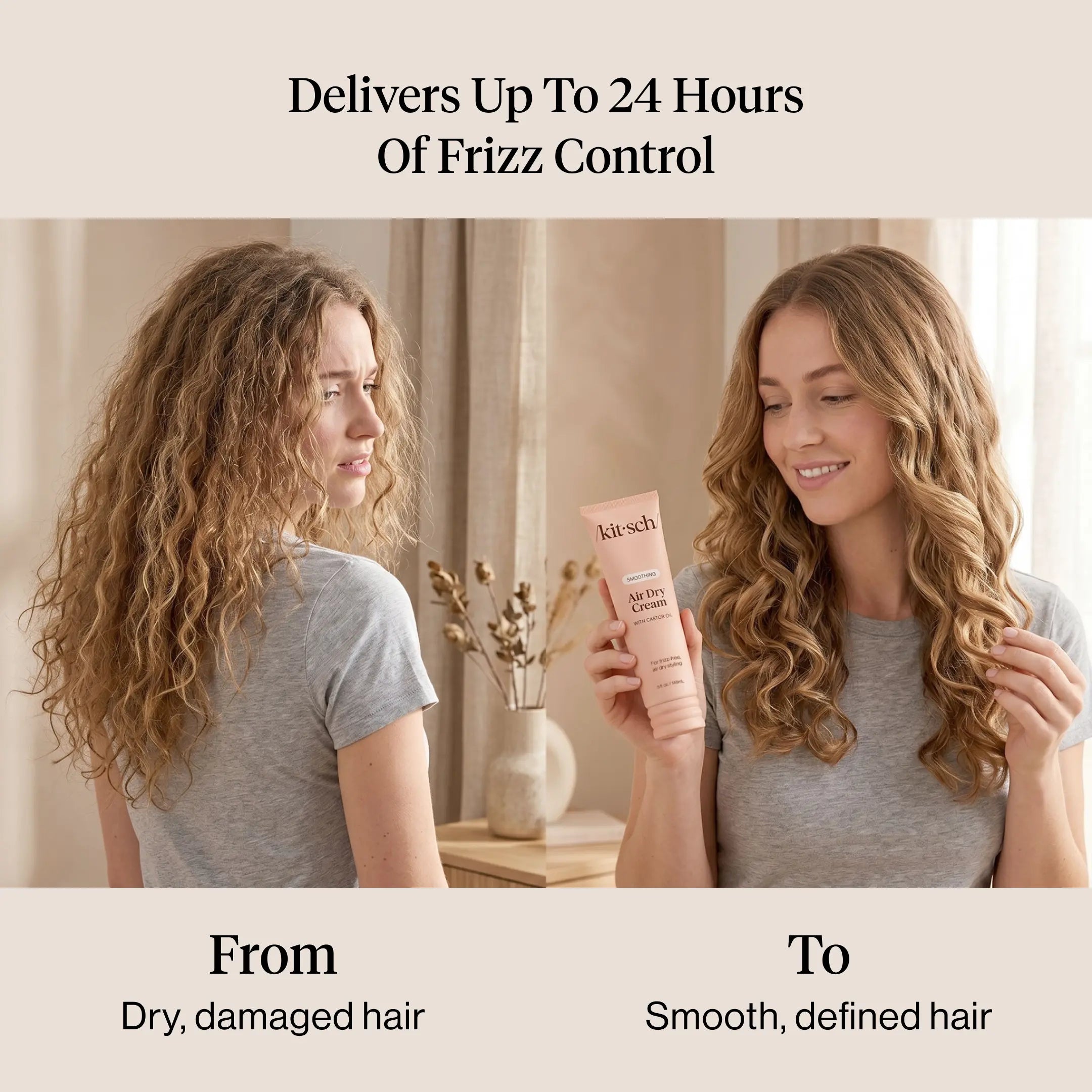 Kitsch Smoothing Air Dry Cream with Castor Oil - Vegan & Cruelty-Free Formula for Frizz-Free Styling - 5 Fl Oz / 148 Ml
