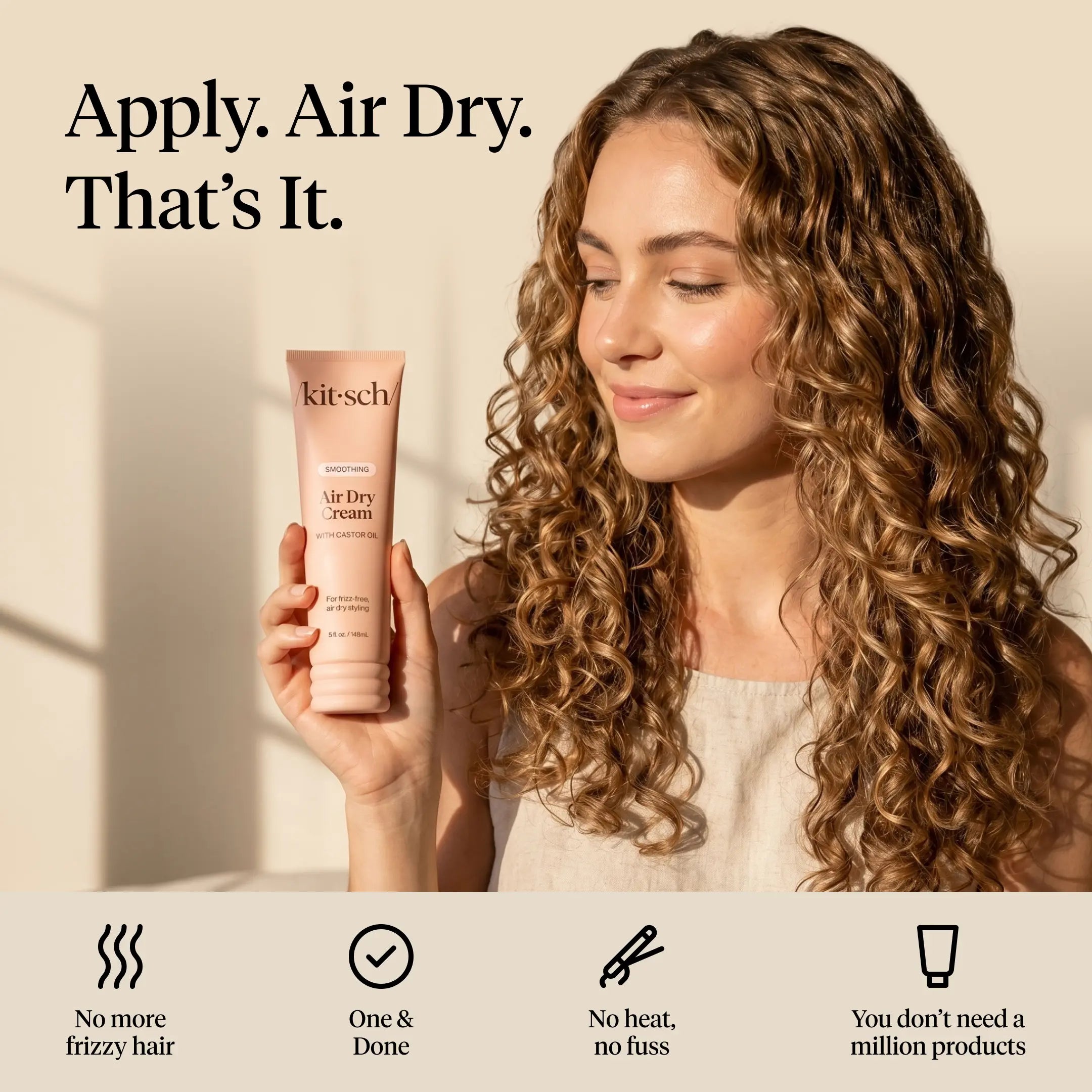 Kitsch Smoothing Air Dry Cream with Castor Oil - Vegan & Cruelty-Free Formula for Frizz-Free Styling - 5 Fl Oz / 148 Ml