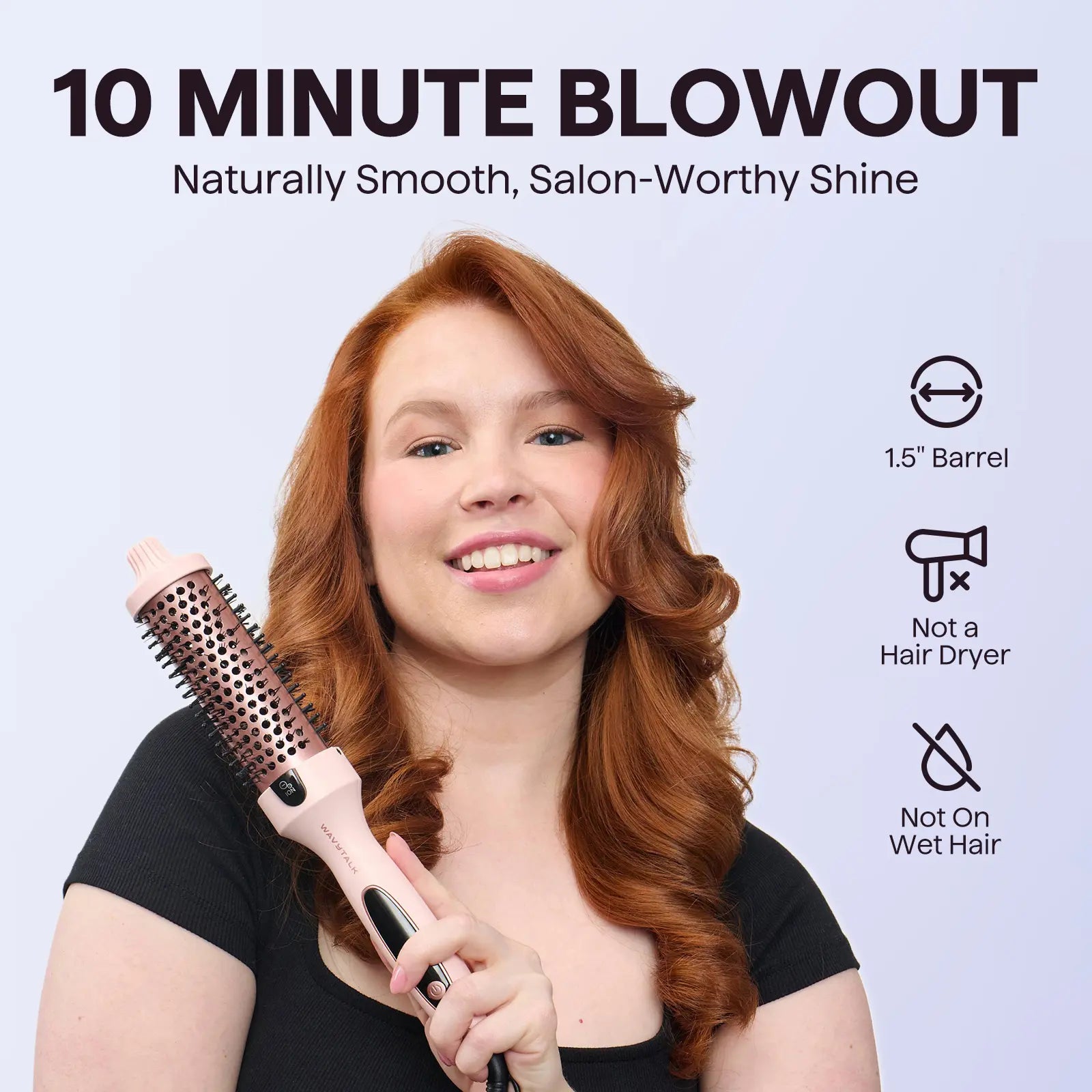 Wavytalk Blowout Boost Ionic Thermal Brush 1 1/2 Inch with LED Display, 300℉-420℉ for Different Hair Types, 120-240V Universal Voltage