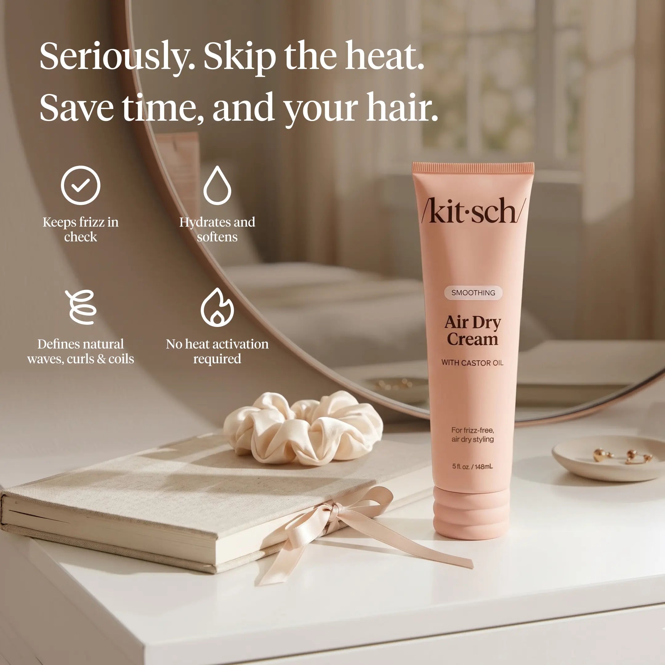 Kitsch Smoothing Air Dry Cream with Castor Oil - Vegan & Cruelty-Free Formula for Frizz-Free Styling - 5 Fl Oz / 148 Ml
