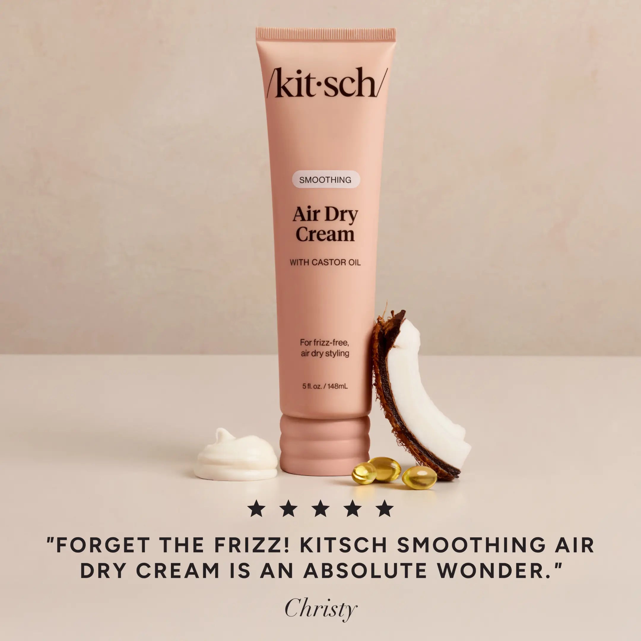 Kitsch Smoothing Air Dry Cream with Castor Oil - Vegan & Cruelty-Free Formula for Frizz-Free Styling - 5 Fl Oz / 148 Ml