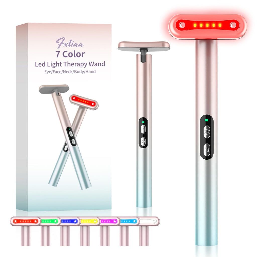Fxtiaa Led-Face-Wand，7 in 1 LED Light Therapy Facial Red & Blue Rejuvenation Tool