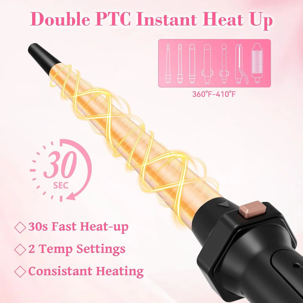 Ufree 7-In-1 Curling Iron Set with Interchangeable Ceramic Barrels, Curling Wand Set with Thermal Brush, Hair Straightener and Wand Curling Iron, Versatile Styling Hair Curlers Set, Gifts for Women